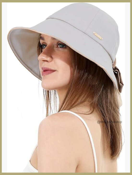 Wide Brim Sun Hat with Ponytail Hole UPF 50+ Polyester Bucket Hat main image 4